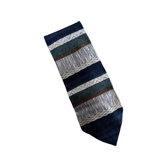 Vintage Pierre Cardin Blue, Grey, Striped 90s Silk Necktie - Picture 1 of 3